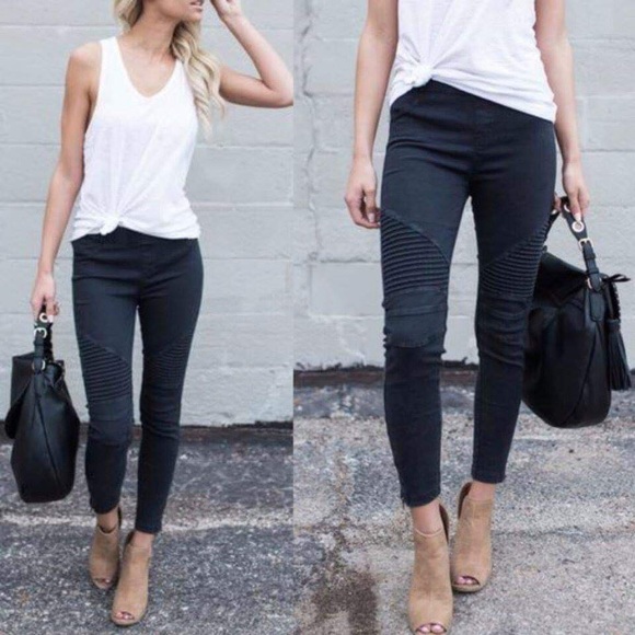 Black Stretchy Biker Pants - Picture 3 of 5